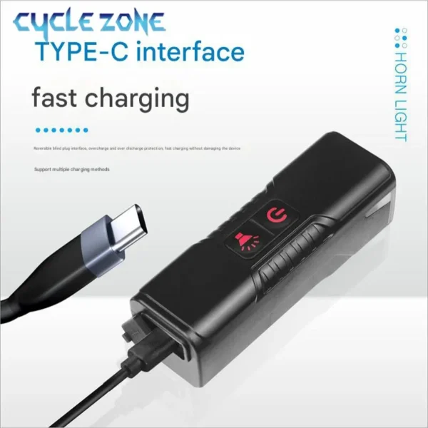 2-in-1 Bicycle Horn Light TYPE-C Rechargeable Bike Headlight Flashlight Bicycle Bell Lantern MTB Front Lamp Cycling Accessories - Image 3