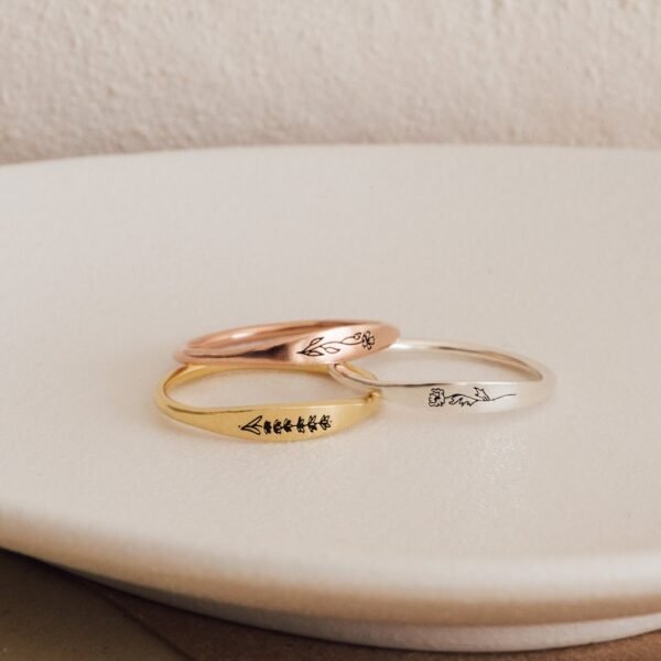 Dainty Engraved Flower Ring • Personalized Stackable Ring • Custom Friendship Ring • Gifts for Mom • RM21 - Image 3