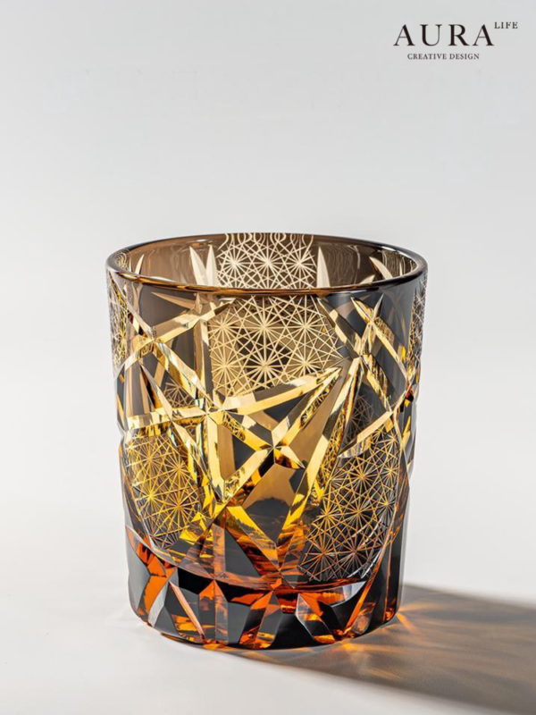 AURA'S personalized Edo Kiriko cup Twilight of the Gods amber lightning hand-carved crystal whiskey glass - Image 1