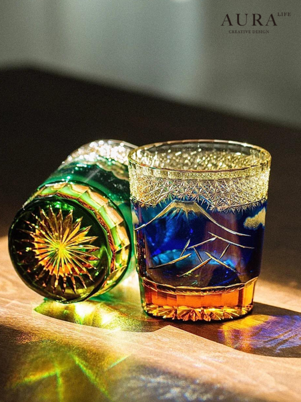 AURA'S Mount Fuji Edo Kiriko hand-carved glass wine glass, high-end whiskey wine glass gift box - Image 2