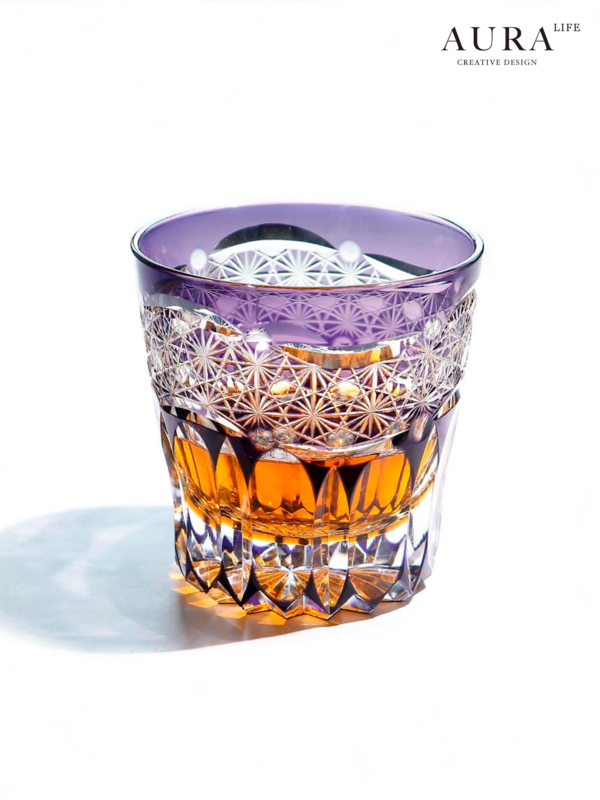 AURA'S Purple Dawn Edo Kiriko hand-carved crystal glass Japanese high-end whiskey glass - Image 2