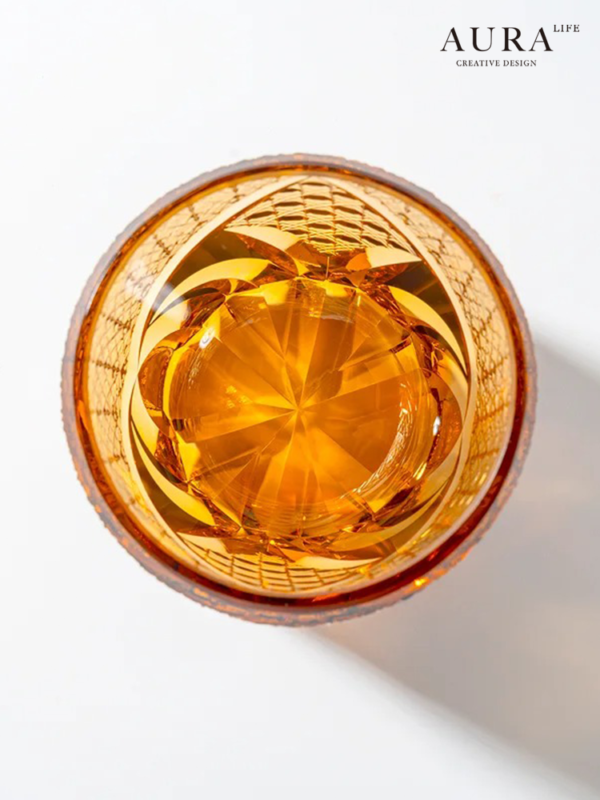 AURA'S Black Samurai Japanese Edo Kiriko handmade glass whiskey cup carved amber cup - Image 4