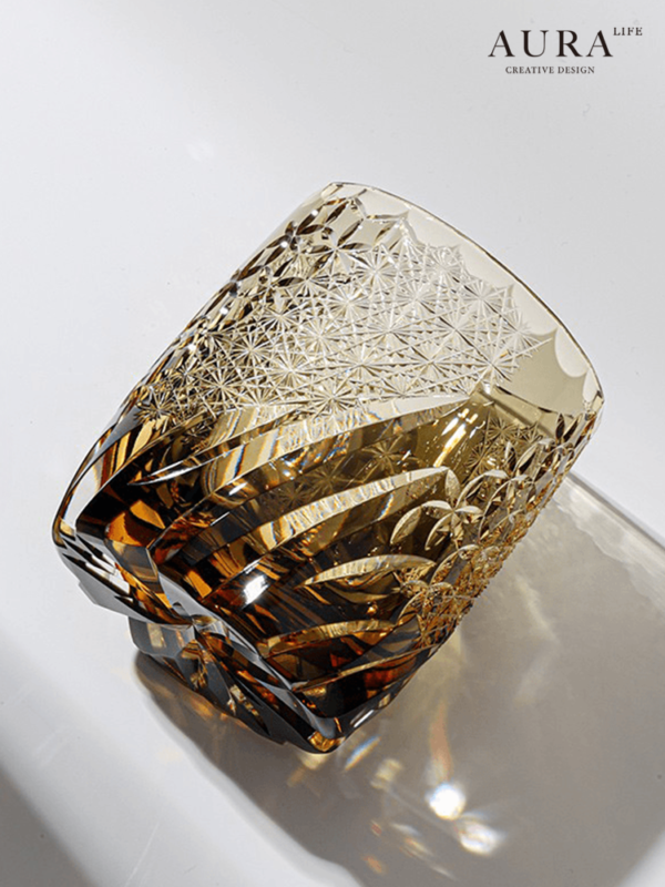 AURAS Light Luxury Edo Kiriko Cup Wind Flowers, Snow and Moon Dancing in the Wind Art Hand-carved Whiskey Cup - Image 2