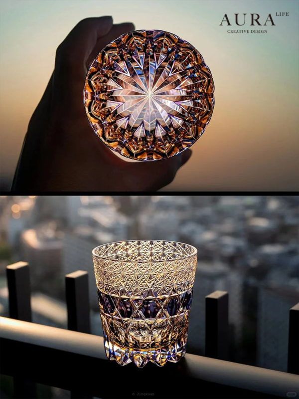 AURA'S amethyst Edo Kiriko hand-carved whiskey glass crystal glass foreign wine glass - Image 2