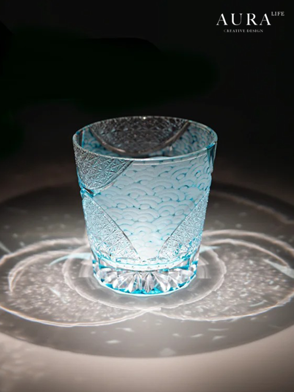 AURA'S Edo Kiriko ink blue cloud hand-carved crystal cup Qinghai wave whiskey glass gift box - Image 4