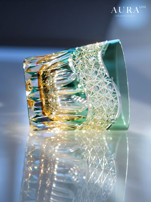 AURA'S Emerald Green Dawn Edo Kiriko hand-carved crystal glass Japanese-style high-end whiskey glass - Image 3