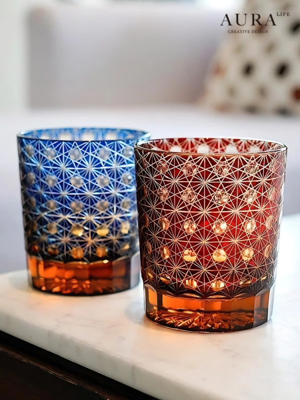 AURA'S Edo Kiriko crystal glass wine glass high-end Japanese retro handmade foreign wine glass gift box - Image 3