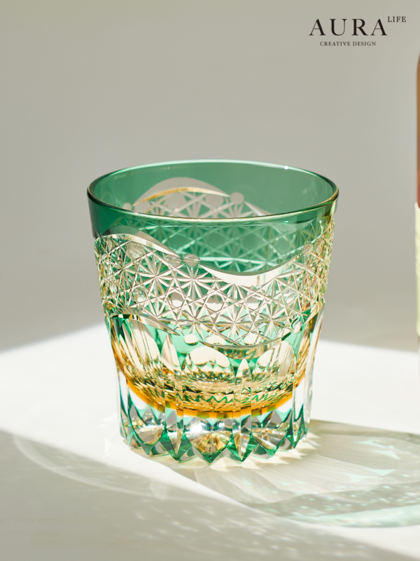 AURA'S Emerald Green Dawn Edo Kiriko hand-carved crystal glass Japanese-style high-end whiskey glass - Image 5