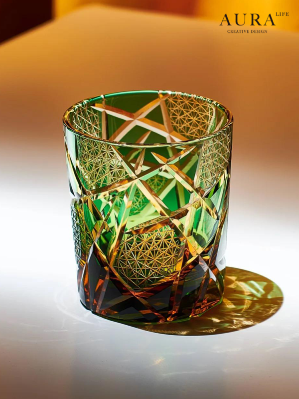 AURA'S personalized Edo Kiriko cup Twilight of the Gods amber lightning hand-carved crystal whiskey glass - Image 2