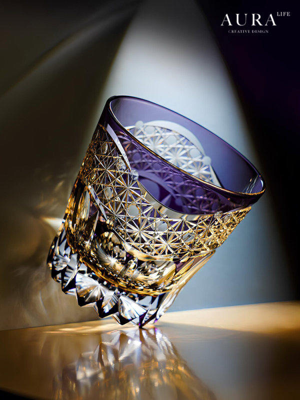 AURA'S Purple Dawn Edo Kiriko hand-carved crystal glass Japanese high-end whiskey glass - Image 4