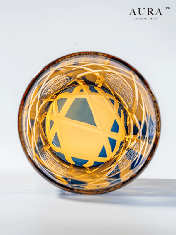 AURA'S personalized Edo Kiriko cup Twilight of the Gods amber lightning hand-carved crystal whiskey glass - Image 4