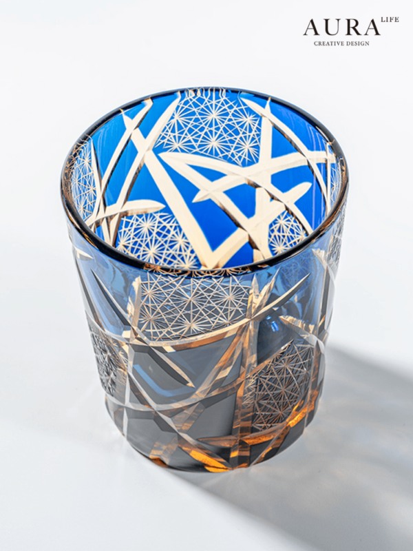 AURA'S personalized Edo Kiriko cup Twilight of the Gods amber lightning hand-carved crystal whiskey glass - Image 3