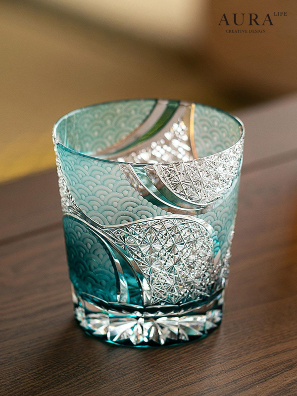 AURA'S Edo Kiriko ink blue cloud hand-carved crystal cup Qinghai wave whiskey glass gift box - Image 1