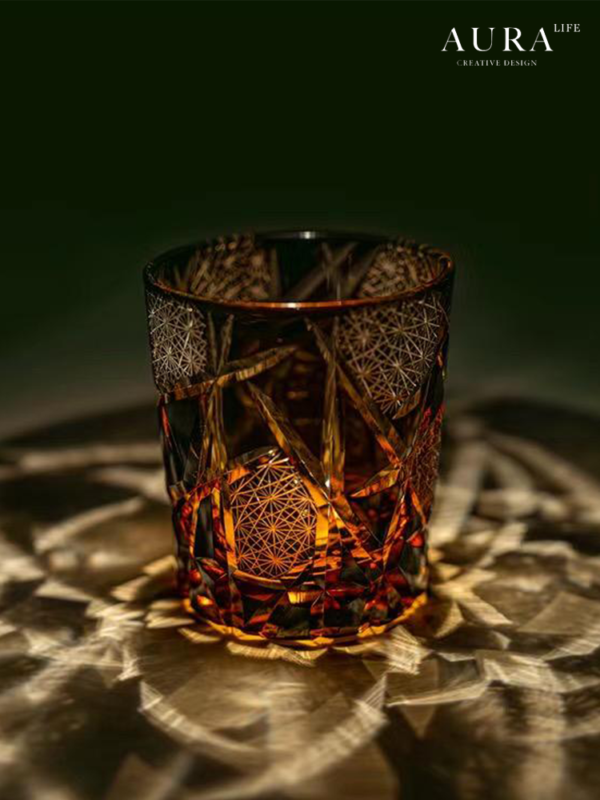 AURA'S personalized Edo Kiriko cup Twilight of the Gods amber lightning hand-carved crystal whiskey glass - Image 5