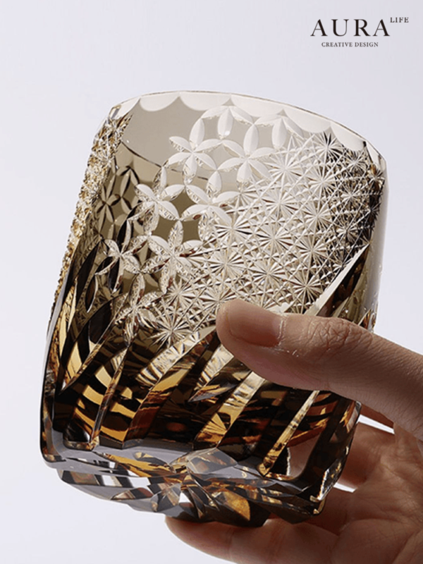 AURAS Light Luxury Edo Kiriko Cup Wind Flowers, Snow and Moon Dancing in the Wind Art Hand-carved Whiskey Cup - Image 3