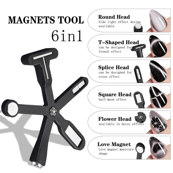 6 in 1 multifunctional five-pointed star cat eye nail art magnetic stick suitable for UV/LED gel nail art design special tools - Image 3