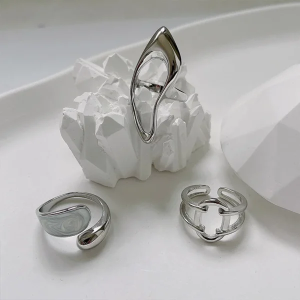 925 Sterling Silver Rings For Women Trendy Fashion O White Stone Hug Hollowout Shape Handmade Couple Jelwery For Party Gift - Image 4