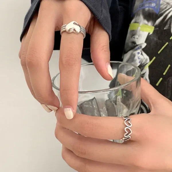 925 Sterling Silver LOVE Heart Rings for Women Couples New Fashion Vintage Punk Hollow Geometric Party Jewelry Gifts - Image 5