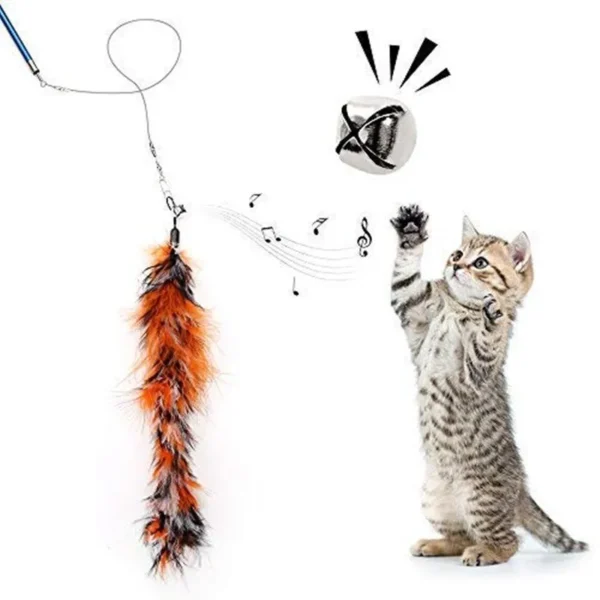 Interactive Cat Feather Toy Feather Teaser Stick Wand Pet Retractable Feather Bell Refill Replacement Catcher Product for Kitten - Image 4