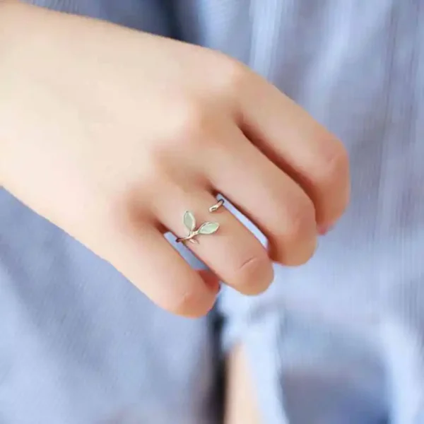 Hot Sale Korean Green Opal Leaf Leaves 925 Sterling Silver Open Rings for Women Girls Ladys Fashion Jewelry Gift YRI135 - Image 2