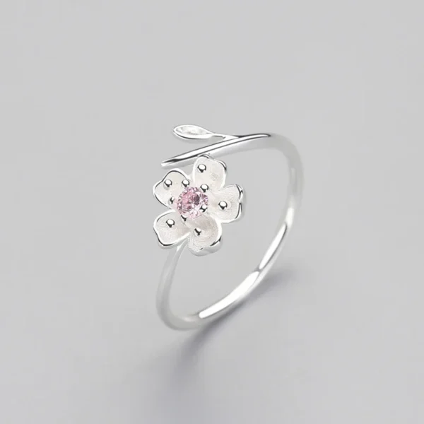 Real 925 Sterling Silver Zircon Enamel Plum Flower Adjustable Ring Elegant Fine Jewelry For Women Romantic Party Bijoux - Image 2