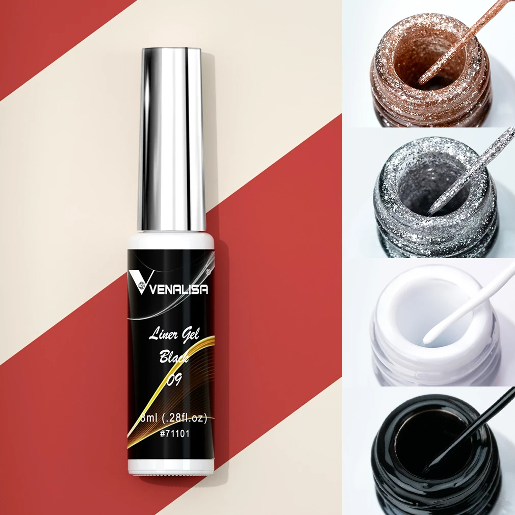 kf-H59b80e1f98e34983b430b95e9d29fcb46 Venalisa Liner Gel 8ml French Nail Gel Polish UV LED Painting Gel Nail Art Design Gorgeous Glitter Color DIY Drawing Polish - Image 1