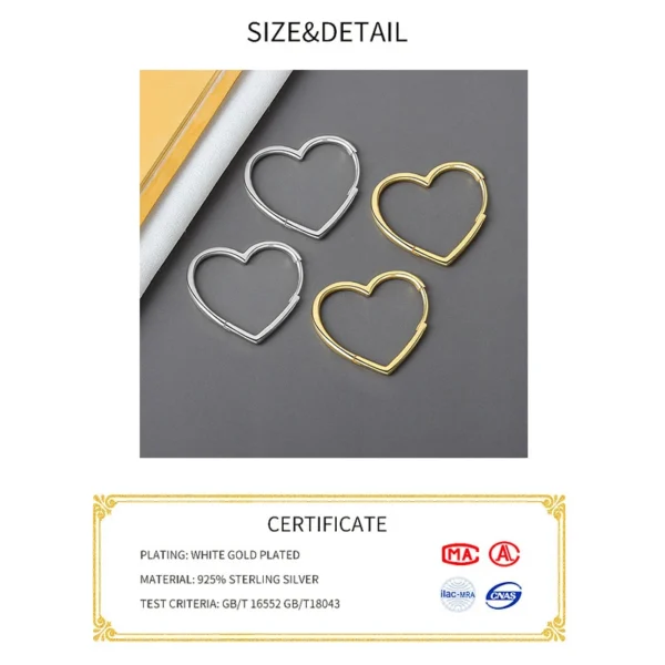 925 Sterling Silver Earrings Charm Women Trendy Jewelry Vintage Simple Retro Party Accessories Gifts Heart Gold Earring - Image 2