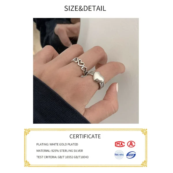 925 Sterling Silver LOVE Heart Rings for Women Couples New Fashion Vintage Punk Hollow Geometric Party Jewelry Gifts - Image 2
