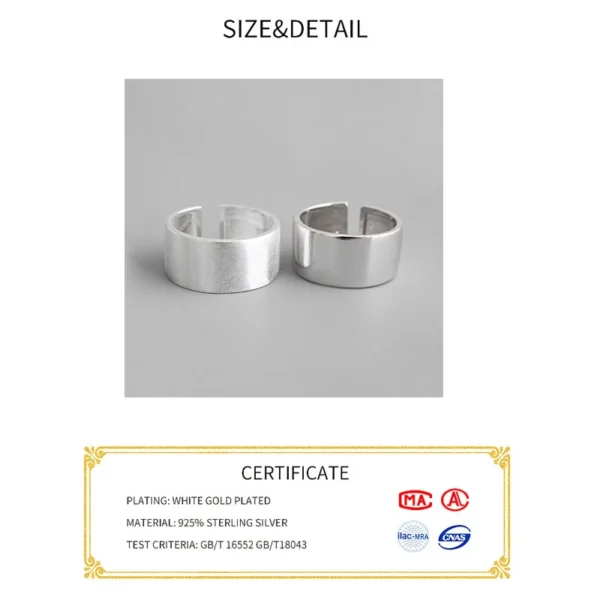 925 Sterling Silver Chic style Open Ring For Women Big Smooth Wide Face Rings for Women Punk Style Bijoux Femme - Image 2