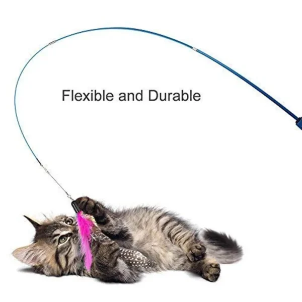 Interactive Cat Feather Toy Feather Teaser Stick Wand Pet Retractable Feather Bell Refill Replacement Catcher Product for Kitten - Image 2