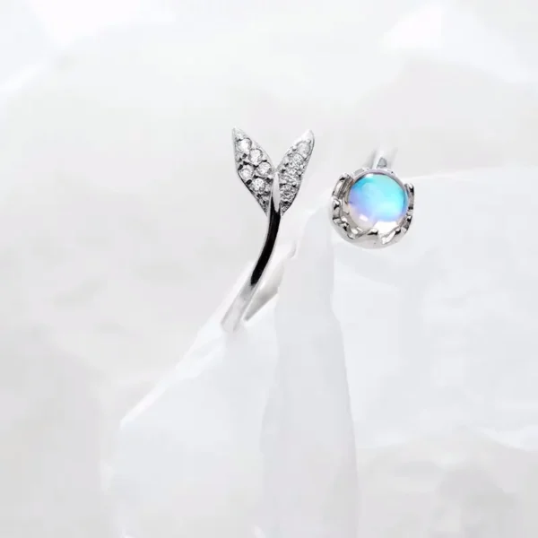 Real 925 Sterling Silver Cute tail moonstone Personality Adjustable Ring Fine Jewelry For Women Party Elegant Accessories - Image 3