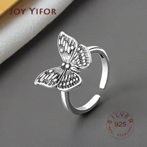 Real 925 Sterling Silver Geometric butterfly shape Adjustable Ring Minimalist Fine Jewelry For Women Party Gift