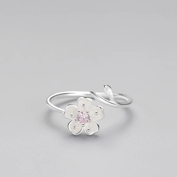 Real 925 Sterling Silver Zircon Enamel Plum Flower Adjustable Ring Elegant Fine Jewelry For Women Romantic Party Bijoux - Image 5