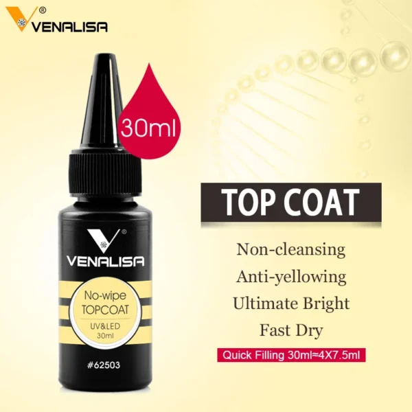 Venalisa Refillment 30ml TPO FREE Nail Art Soak Off UV/LED No Wipe Top Coat Base Coat Builder Nail Gel Matt Tempered TopCoat - Image 3