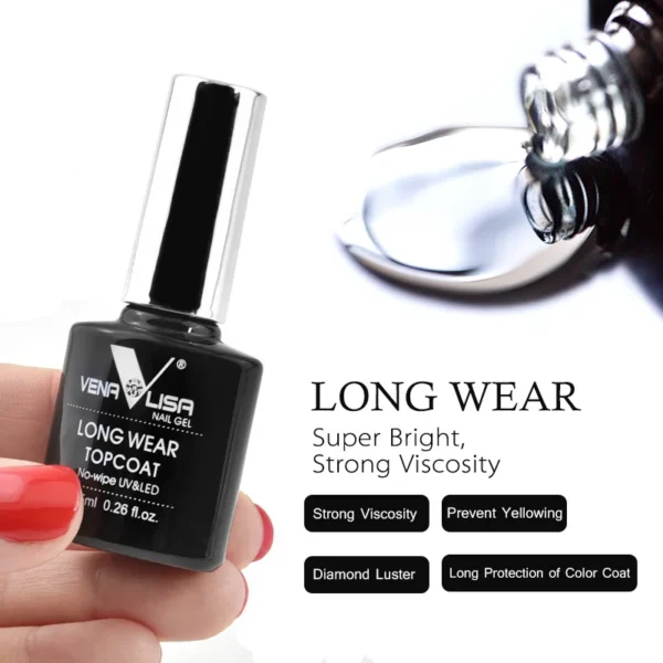 VENALISA New Arrival Long Wear Tempered Nowipe Top Coat Easy Peel Off Water Base Coat Basic Nail Gel Polish Enamel Varnish gels - Image 2