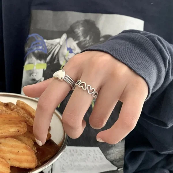 925 Sterling Silver LOVE Heart Rings for Women Couples New Fashion Vintage Punk Hollow Geometric Party Jewelry Gifts - Image 3