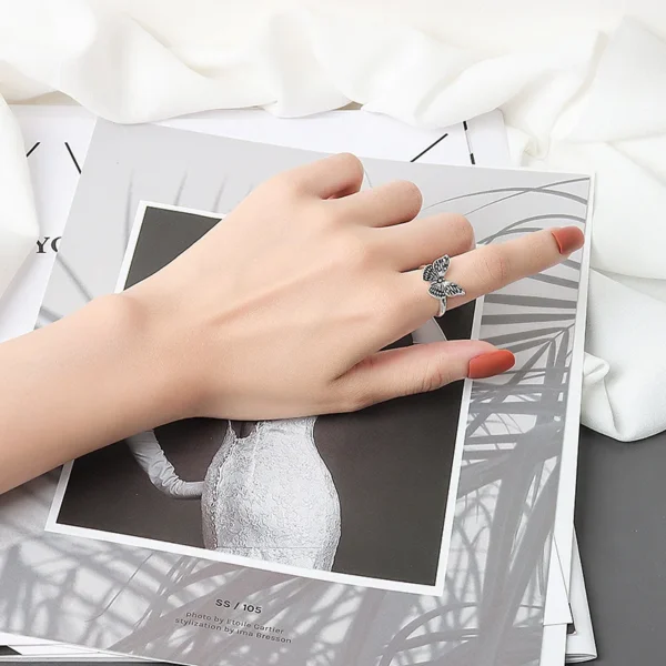 Real 925 Sterling Silver Geometric butterfly shape Adjustable Ring Minimalist Fine Jewelry For Women Party Gift - Image 3