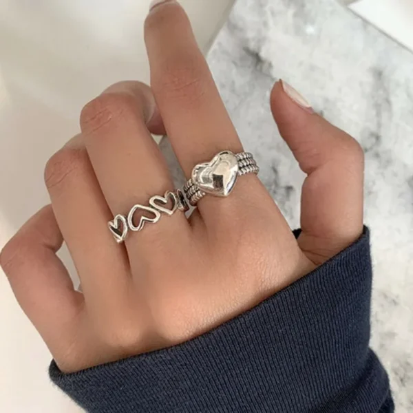 925 Sterling Silver LOVE Heart Rings for Women Couples New Fashion Vintage Punk Hollow Geometric Party Jewelry Gifts - Image 6