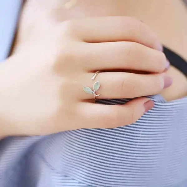 Hot Sale Korean Green Opal Leaf Leaves 925 Sterling Silver Open Rings for Women Girls Ladys Fashion Jewelry Gift YRI135 - Image 3