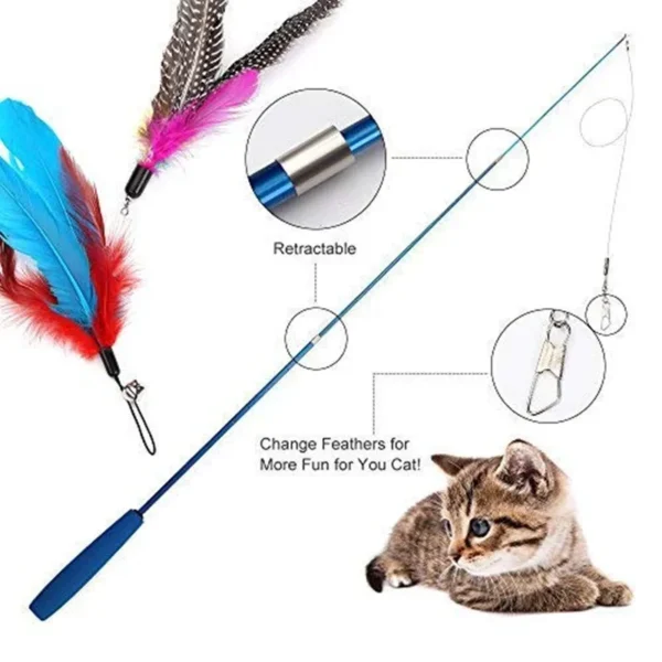 Interactive Cat Feather Toy Feather Teaser Stick Wand Pet Retractable Feather Bell Refill Replacement Catcher Product for Kitten - Image 3