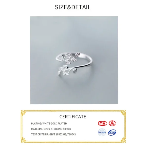 925 Sterling Silver Korean Zircon Leaf Shape Ring Female Index Finger Retro Fashion Handmade Jewelry Couple Gift - Image 2