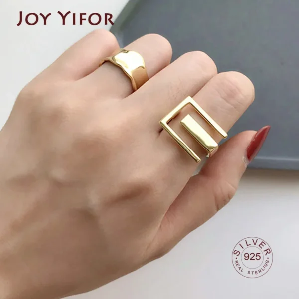 Minimalist 925 Sterling Silver Width Rings For Women Trendy Creative France Gold Plated Elegant Bride Jewelry Gifts - Image 1