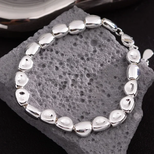 100% Solid 925 Sterling Silver Metal Bracelet for Women Men Vintage Handmade Simple Stone Bracelet Birthday Gift S-B451 - Image 6