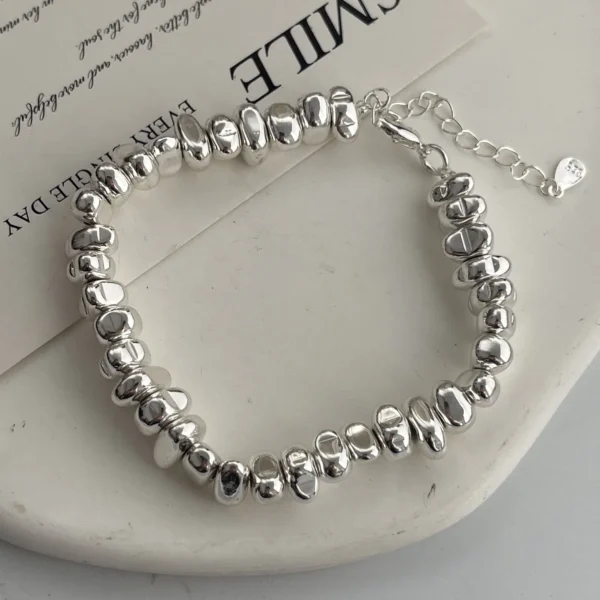 100% Solid 925 Sterling Silver Retro Bracelet for Women Men Vintage Handmade Stone Beads Patern Bracelet Birthday Gift - Image 2