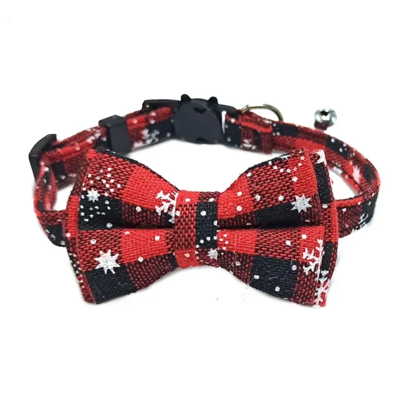 Pet Breakaway Cat Collar Bow Tie and Bell Cute Plaid Christmas Red Elastic Adjustable Dog Collar With Sash Small Bell For Cats - Image 6