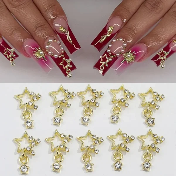 3D Exquisite Heart Crown Five-pointed Rhinestones Nail Charms Luxury Gold/Silver Diamond Jewelry Nail Decoration Accessories - Image 3