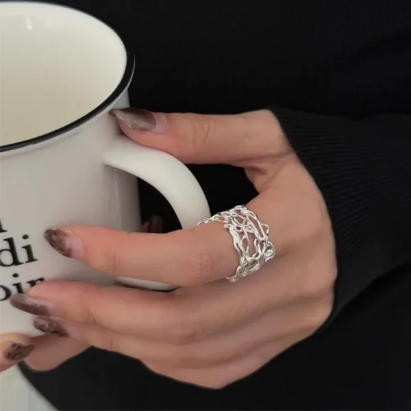 925 Sterling Silver Rings for Women Couple Minimalist Handmade Simple Interline Web Shape Ring Fine Jewelry Gift Prevent Allergy - Image 5