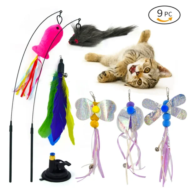 Interactive Cat Toy Handfree Cat Stick Playing Kitten Playing Teaser Wand Toy Suction Cup Bird/Feather Cat Wand Toys Set - Image 4