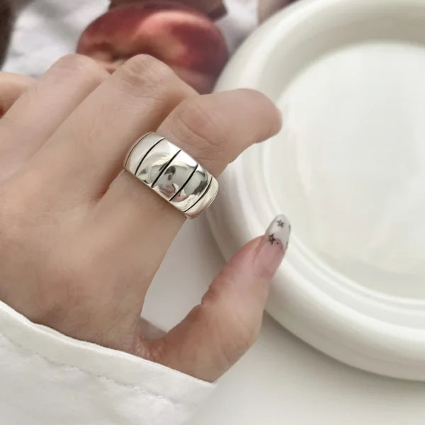 925 Sterling Silver Rings For Women Geometric Fine Jewelry Finger Adjustable Retro Strip Ring For Party Birthday Gift - Image 4