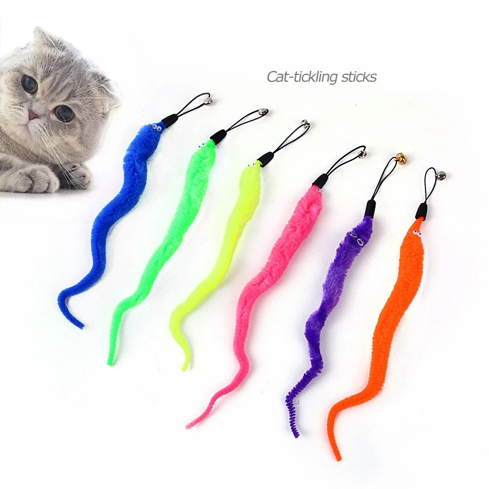 kf-S05678cc9b7d8468ebe9e153e7f8a06a86 Funny Cat Stick Toy Furry Feather with Bell Cat Stick Toy Kitten Playing Pet Accessories Worm on A String Cat Toys Interactive - Image 1